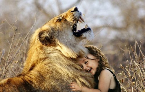 ライオンと戯れる少女
